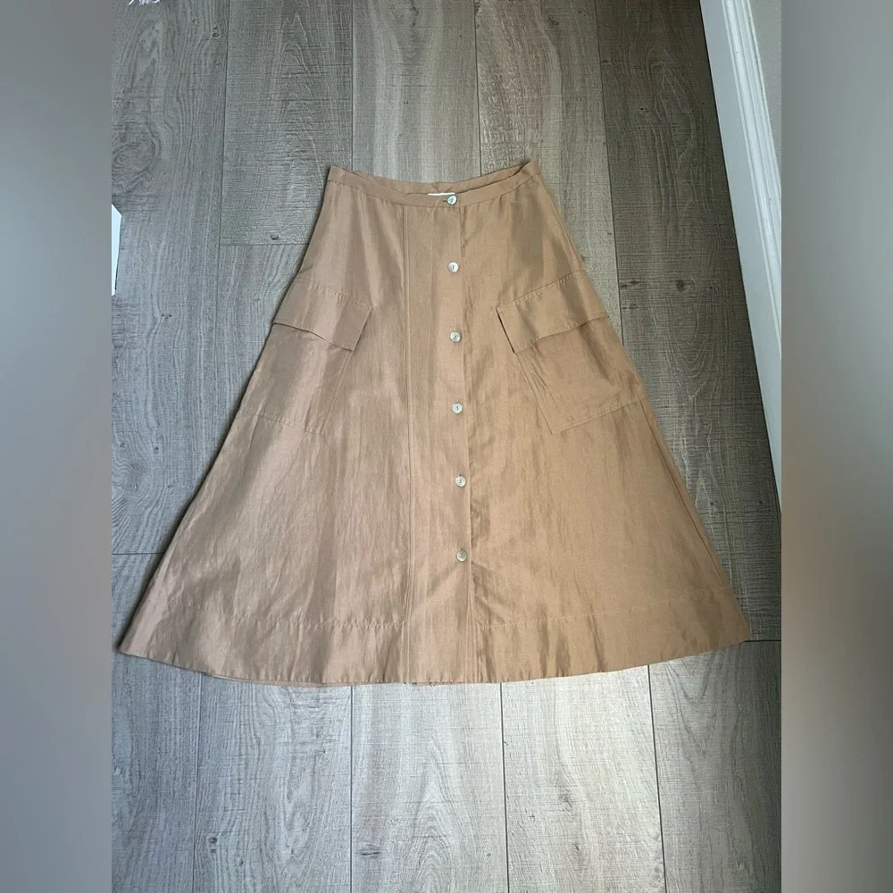 Vince Women’s Linen Blend Utility Button-Down Midi Skirt Size 10 - Picture 6 of 12